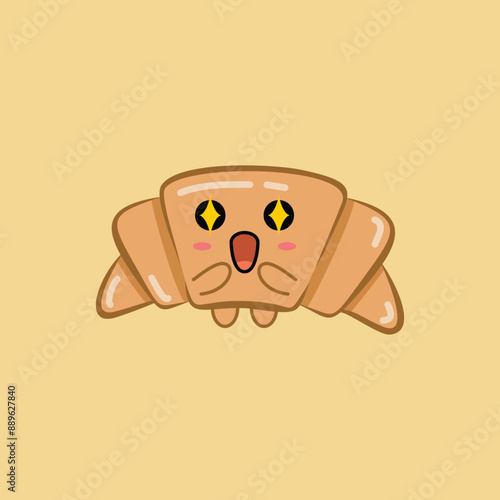 flat cute croissant vector illustration design. Suitable for t-shirt, sticker, mascot, etc. Eps. 10
