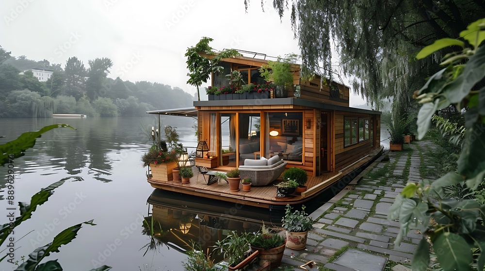 Obraz premium Houseboat on River