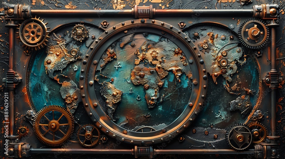 rusty industrial metal background, gear, pipe rusty industrial metal background, gear, pipe