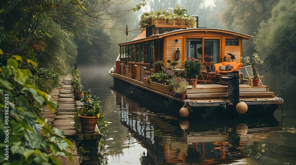 Obraz premium Houseboat on River
