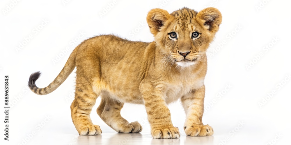 Lion Cub Standing on White Background - Photography, Portrait, Animal, Cute, Wildlife Lion Cub Standing on White Background - Photography, Portrait, Animal, Cute, Wildlife