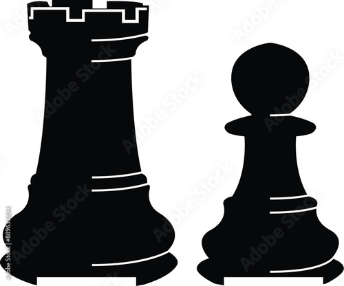 pawn chess piece Eps - Black Rook chess piece Eps, pawn chess and Black Rook silhouette, clipart - Chess pieces Eps Instant Digital Download