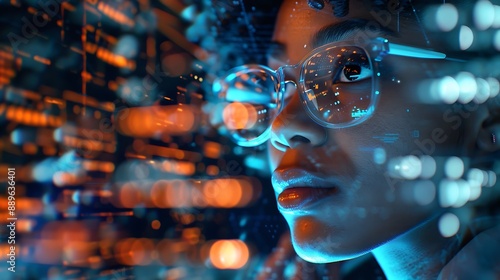 Wallpaper Mural Woman in Glasses Looking at Lights Torontodigital.ca