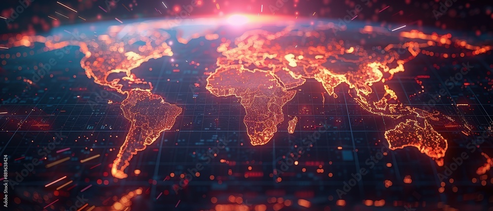 Global map with economic data visualizations, global economic outlook, worldwide financial analysis Global map with economic data visualizations, global economic outlook, worldwide financial analysis