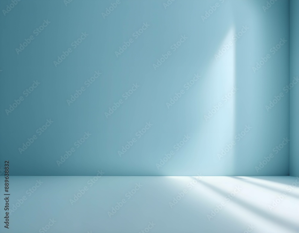 Empty minimalist simple abstract light blue background for product presentation, room wall with white light effect Empty minimalist simple abstract light blue background for product presentation, room wall with white light effect