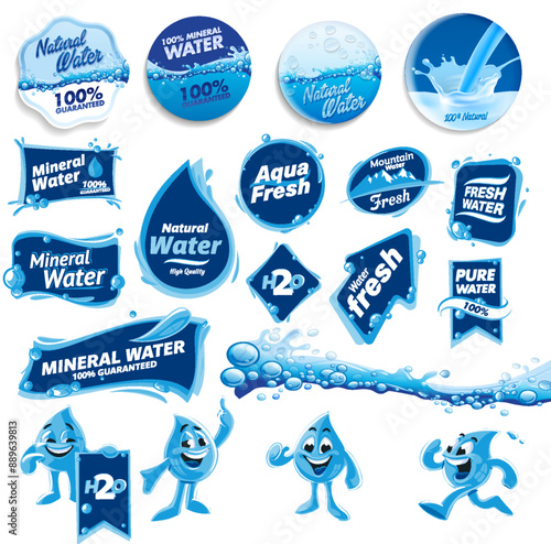 set of logos emblems labels and stickers for water graphics