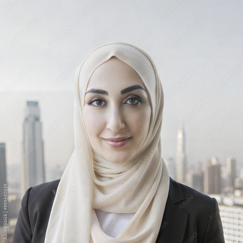 Urban portrait, woman in hijab, cityscape background, midday sun, confident vibe Urban portrait, woman in hijab, cityscape background, midday sun, confident vibe