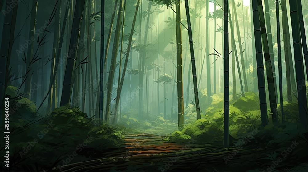Obraz premium Tranquil Bamboo Forest Path.