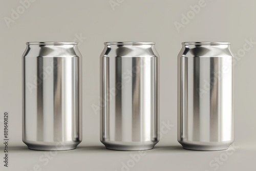 12 oz.  330ml Aluminium Can Mockup - Three Cans. Blank Label.  3D Illustration, Generative AI