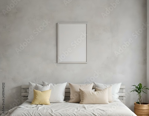 Interior design mock up. Empty room with blank frame for display art. 3d rendered design with modern design.