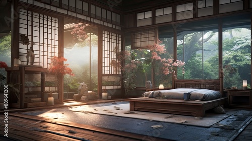 Serene Japanese Bedroom with Natural Light. © munawaroh