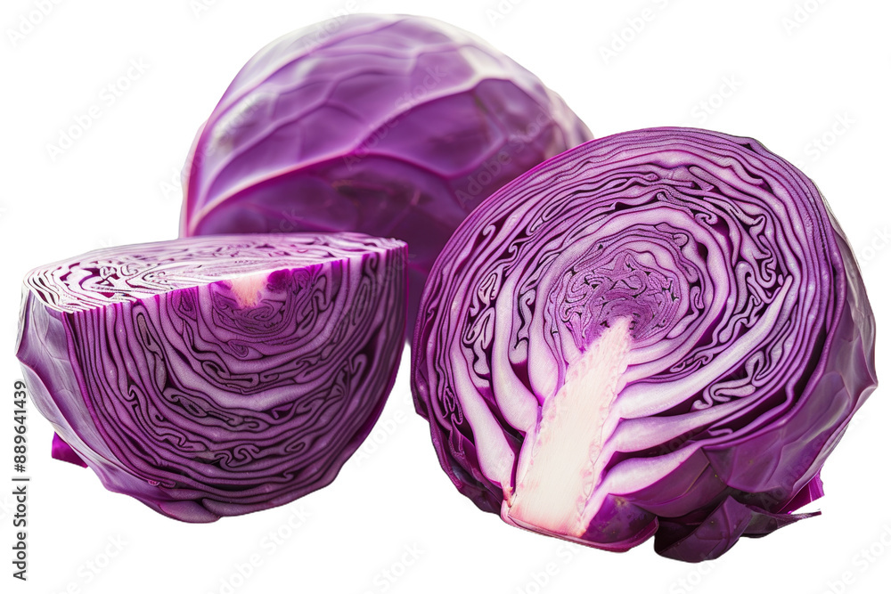 Purple Cabbage Cut in Half on White Background Purple Cabbage Cut in Half on White Background