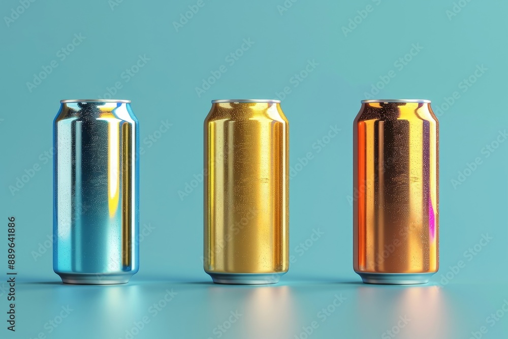 12 oz. 350ml Aluminium Can Mockup - Three Floating Cans. 3D Illustration, Generative AI 12 oz. 350ml Aluminium Can Mockup - Three Floating Cans. 3D Illustration, Generative AI