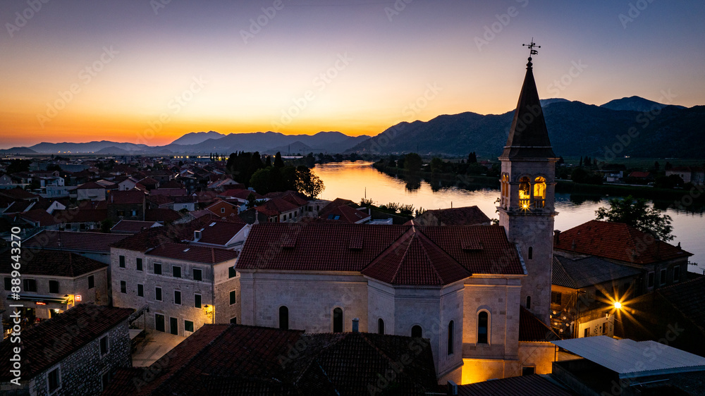 Obraz premium sunset over the river, Oputzen, Croatia