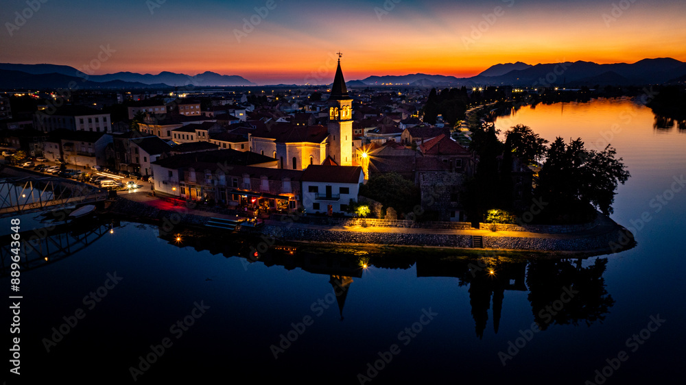 Fototapeta premium sunset over the river, Oputzen, Croatia