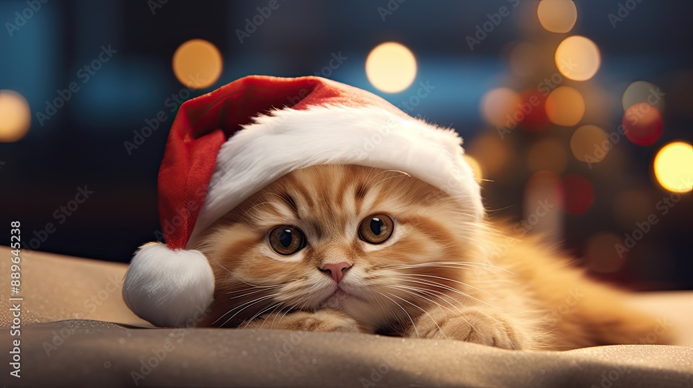 Cute Kitten Wearing Santa Hat for Christmas. Cute Kitten Wearing Santa Hat for Christmas.