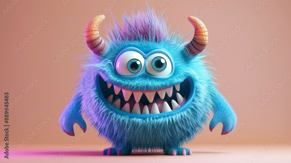 Cute 3D cartoon monster with colorful background. This character could be related to animation, children’s media, or character design. Cute 3D cartoon monster with colorful background. This character could be related to animation, children’s media, or character design.
