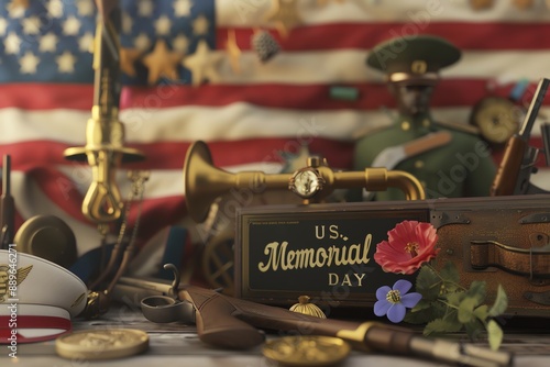 Patriotic memorial day 3d rendering with sailor hats and flags