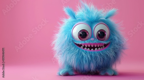 Cute 3D cartoon monster with colorful background. This character could be related to animation, children’s media, or character design.