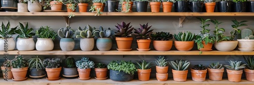 Wallpaper Mural potted plants on shelf in home and garden store.  Torontodigital.ca