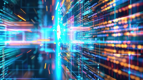 Wallpaper Mural Abstract Digital Network with Code and Light Streaks Torontodigital.ca