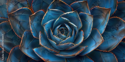 Close-up of a vibrant blue succulent plant with intricate details and a stunning concentric pattern. photo