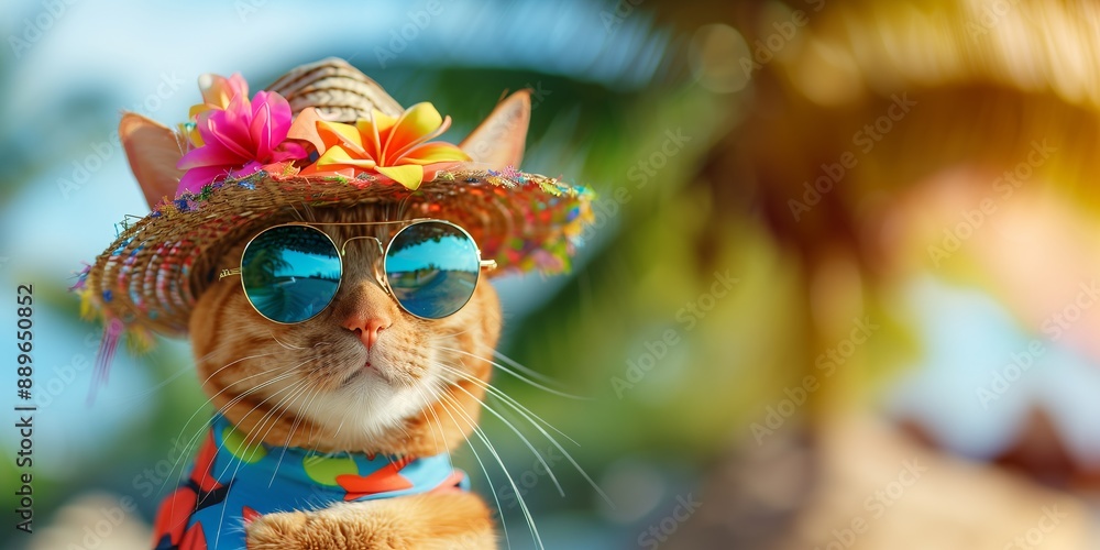 Happy smile cat wear sunglasses with summer season Happy smile cat wear sunglasses with summer season