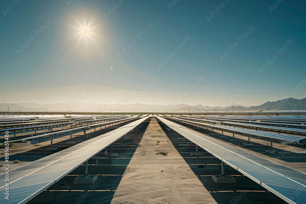Solar Farm in the Desert Under Bright Sunlight. renewable energy Solar Farm in the Desert Under Bright Sunlight. renewable energy