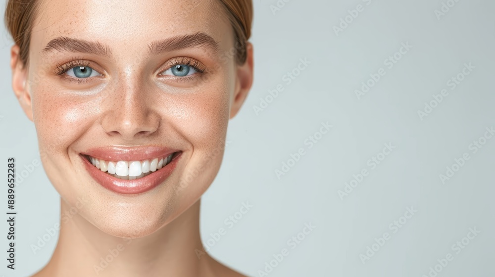 A beauty model with smooth skin and a bright smile, showcasing natural makeup, high-resolution photo, realistic photo, hyper realistic A beauty model with smooth skin and a bright smile, showcasing natural makeup, high-resolution photo, realistic photo, hyper realistic