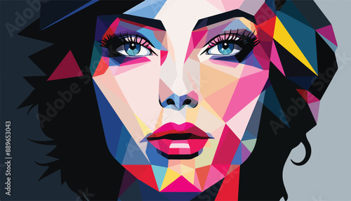 Vector portrait of a beautiful woman with low poly style. Fashion illustration.