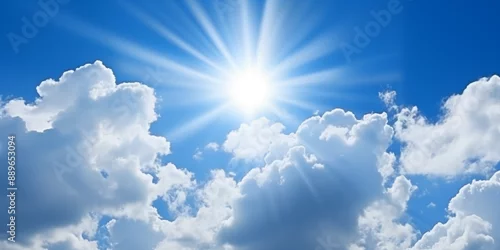 Obraz Błękitne niebo, obłoki i chmury. Tło panoramiczne do banerów, grafik. Rajska przestrzeń.