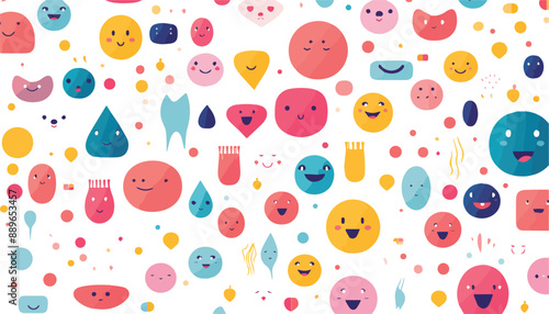 Cute colorful seamless pattern with funny emoticons. Vector illustration.