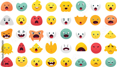 Emoticon set. Funny cartoon faces collection. Vector illustration.