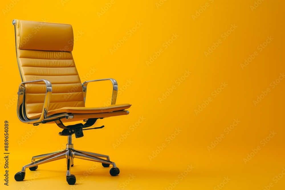 Modern office chair on yellow background. Space for text Modern office chair on yellow background. Space for text