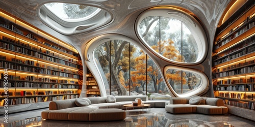 High-tech library with virtual reality archives and AI librarians