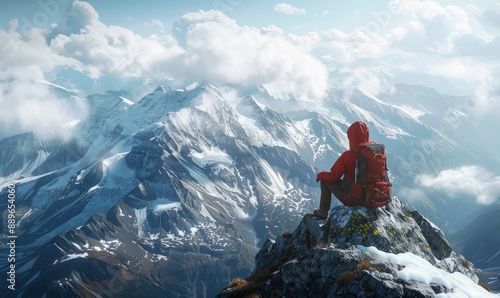 Hiker resting at a mountain summit