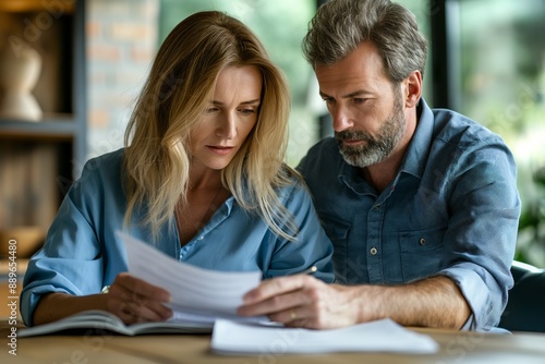 Wallpaper Mural Concerned couple reviewing legal documents. Perfect for illustrating divorce discussions with a divorce lawyer, legal consultations, and online articles related to divorce and family law. Torontodigital.ca