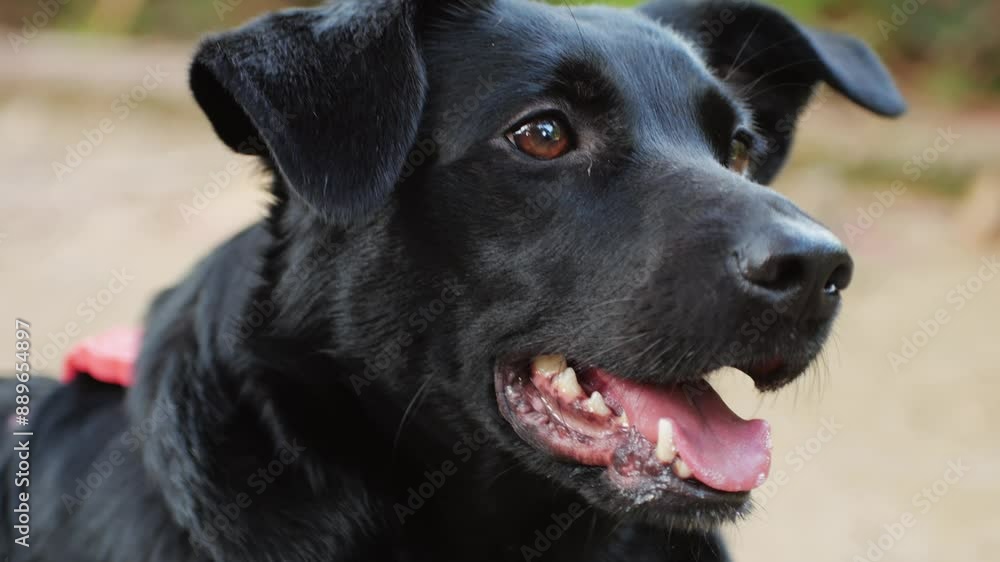 Black Labrador Retriever dog portrait, walking enjoying nature, looking joyful and playful with tongue out Black Labrador Retriever dog portrait, walking enjoying nature, looking joyful and playful with tongue out