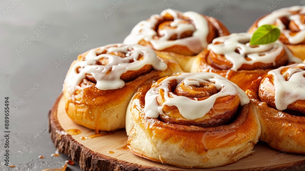 A detailed shot of a batch of cinnamon buns with gooey icing, on a rustic wooden board, high-resolution photo, realistic photo, cinematography, hyper realistic A detailed shot of a batch of cinnamon buns with gooey icing, on a rustic wooden board, high-resolution photo, realistic photo, cinematography, hyper realistic