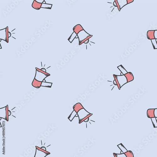 Simple seamless pattern with megaphone icons. Hand drawn warning signs and symbols. Vector editable background for decoration, design, banner