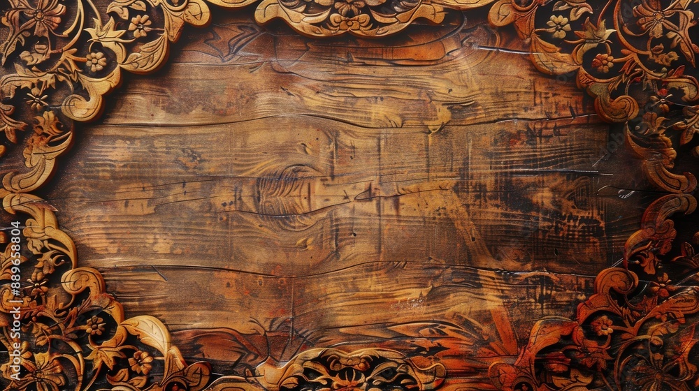 Moroccan style Grunge Background with Wood Texture and Carved Ornament