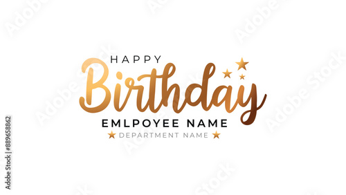 Happy Birthday Employee Text, Lettering With Stars Banner Vector
