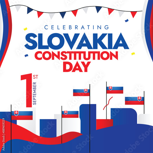 Slovakia Constitution day. 1st September Slovakia day celebration banner with its flags, abstract art elements in its flag colours. The day recalls the adoption of the Slovak constitution in 1992