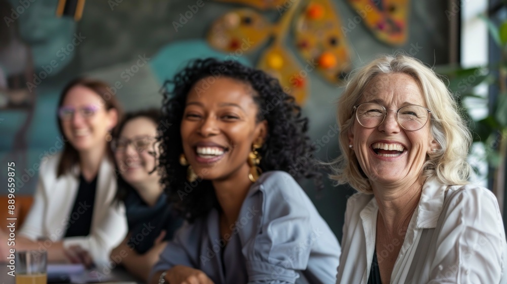 A group of women are smiling and laughing together A group of women are smiling and laughing together