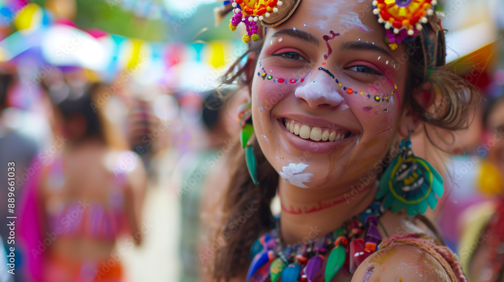Festival goer with face paint and colorful attitude Festival goer with face paint and colorful attitude