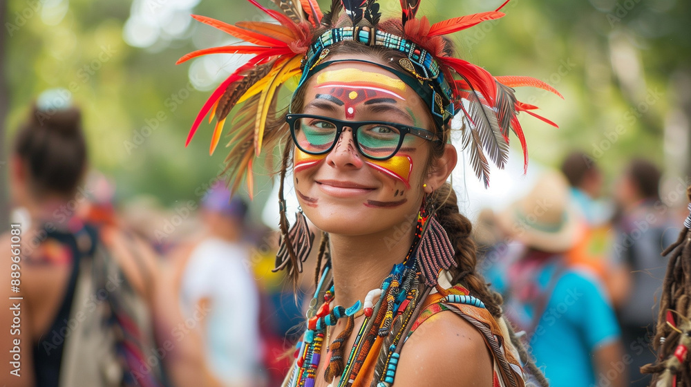 Festival goer with face paint and colorful attitude Festival goer with face paint and colorful attitude