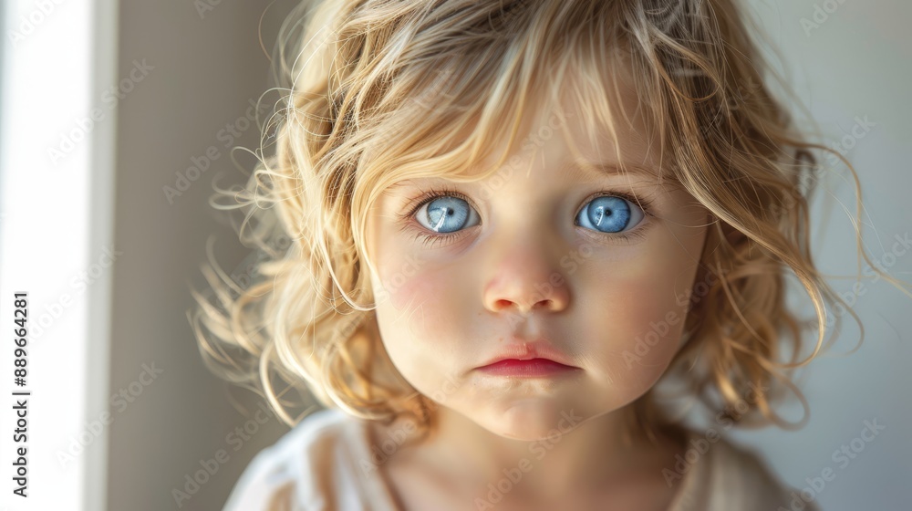 blue-eyed doll in foreground, window in background blue-eyed doll in foreground, window in background