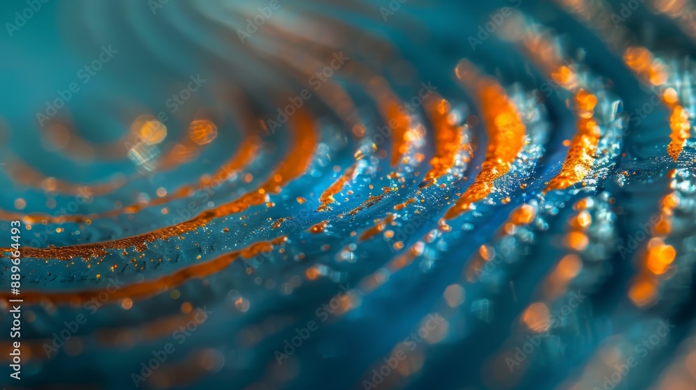 A tight shot of a blue-orange object with water droplets at its base A tight shot of a blue-orange object with water droplets at its base