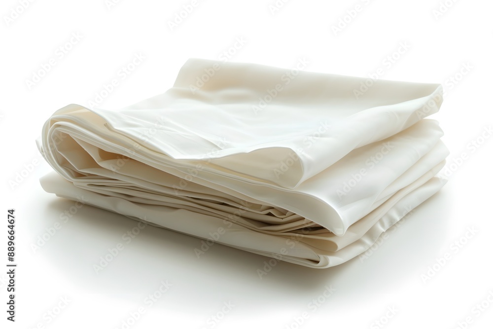 Neatly Folded White Silk Fabric on a White Background Neatly Folded White Silk Fabric on a White Background