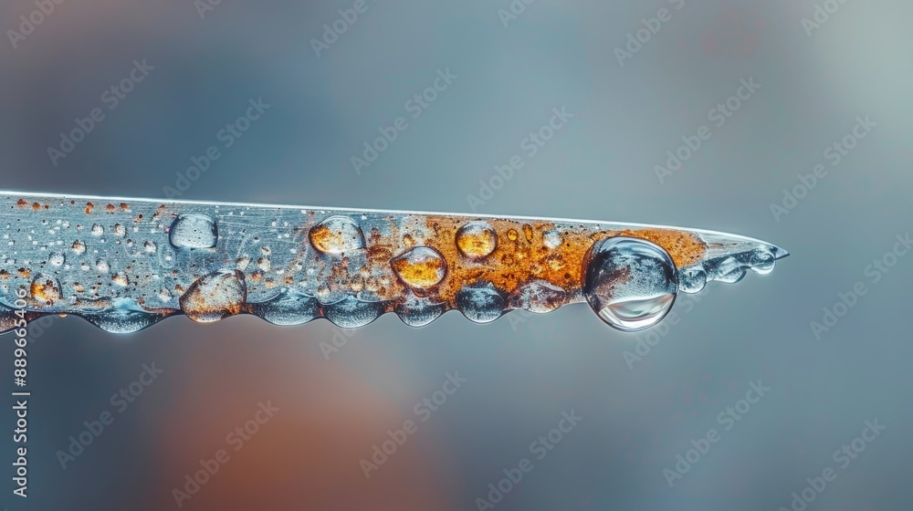 A close-up of a water droplet with drops on its side and the side of the adjacent droplet A close-up of a water droplet with drops on its side and the side of the adjacent droplet